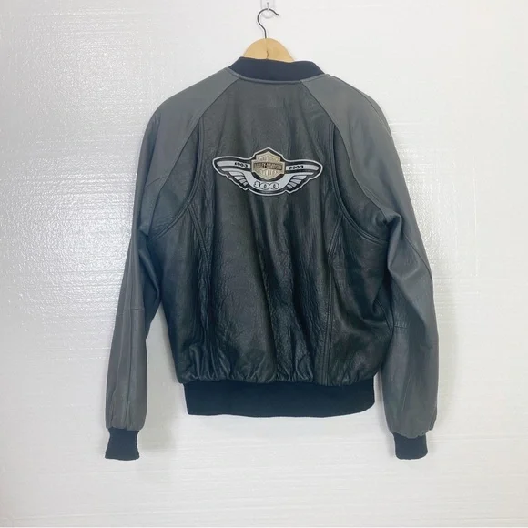 Harley Davidson 100th Anniversary Leather Bomber Jacket Size Medium - Picture 2 of 12